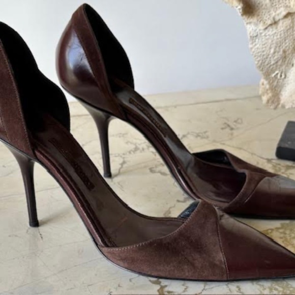 Authentic Giorgio Armani High Heel Shoes in Brown Leather and Suede - Unused - Picture 2 of 7